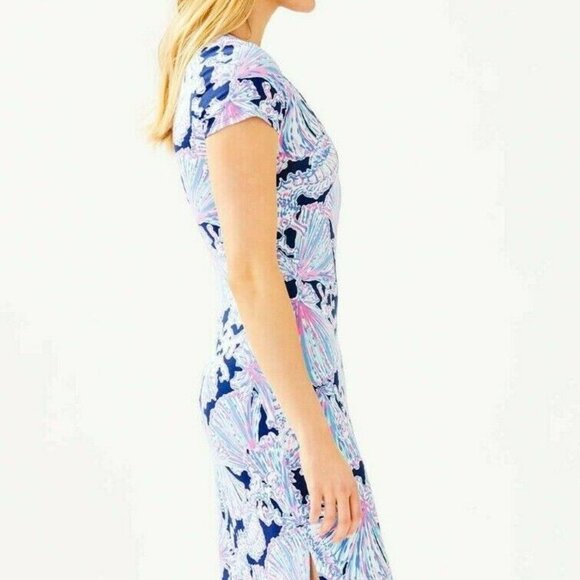 Lilly Pulitzer MALIN MIDI DRESS Deep Sea Navy Shells Bells Blue Large - Picture 5 of 7